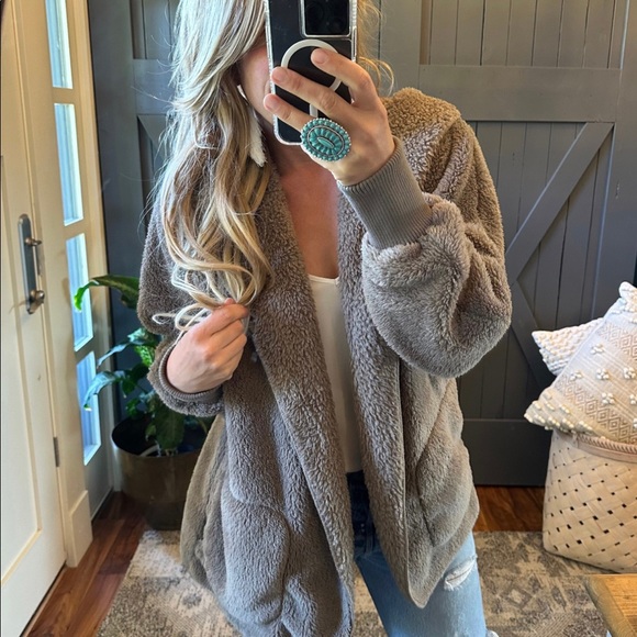 New Cozy Oversized Teddy Hooded Brown Cardigan Sweater Coat / Western Boho - Picture 5 of 9